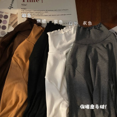 批发实价实拍纯色木耳边半高领保暖上衣加厚磨毛绒打底衫内搭<b class='q'>长袖</b><b class='q'>T</b>女