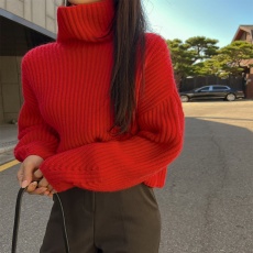 批发已出货 <b class='q'>韩国</b>chic秋冬温柔风洋气慵懒宽松红色高领短款针织衫毛衣