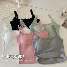 批发秋冬纯欲设计韩版蕾丝吊带背心女带胸垫辣妹显瘦百搭美背打底上衣