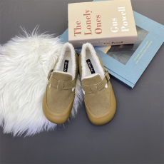 批发磨砂皮厚底包头毛毛鞋博肯鞋女外穿2023秋<b class='q'>冬</b>懒人毛毛鞋加绒棉鞋