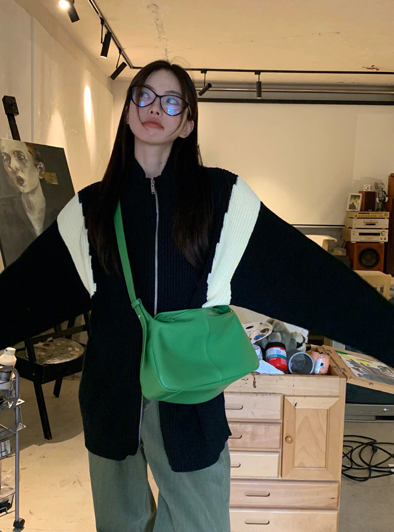 撞色開衫毛衣女秋冬寬鬆ins慵懶風bf日系復古針織衫軟糯拉鏈外套