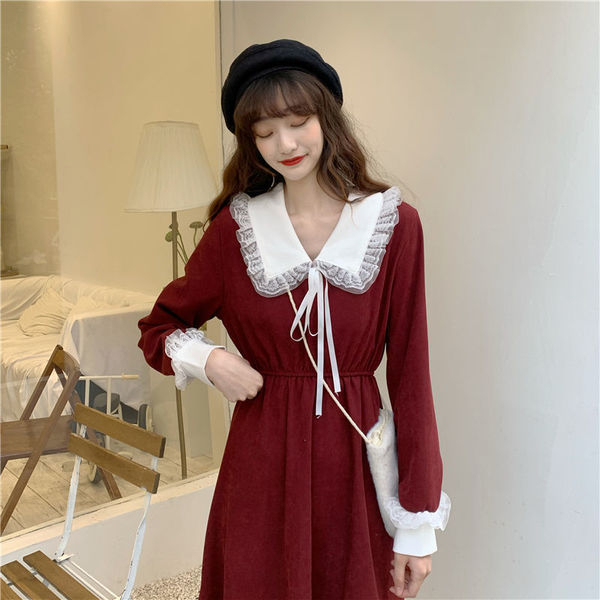  new style autumn and winter dresses, new style, French style fairy skirt for small women, waist slimming and temperament long skirt