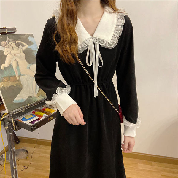  new style autumn and winter dresses, new style, French style fairy skirt for small women, waist slimming and temperament long skirt