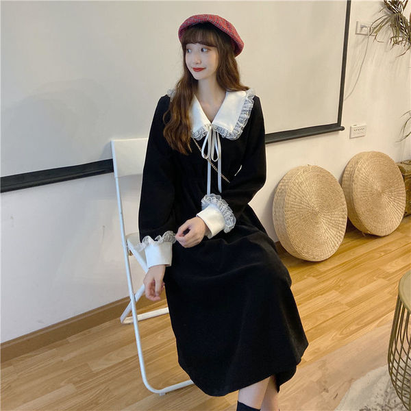  new style autumn and winter dresses, new style, French style fairy skirt for small women, waist slimming and temperament long skirt