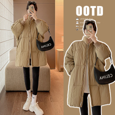 批发实拍秋冬孕妈中长款宽松时尚大码棉衣外套遮肚爆款洋气面包服