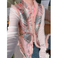批发粉色减龄宋锦提花夹棉马甲高级感中式国风时尚洋气毛马夹外套<b class='q'>女装</b>
