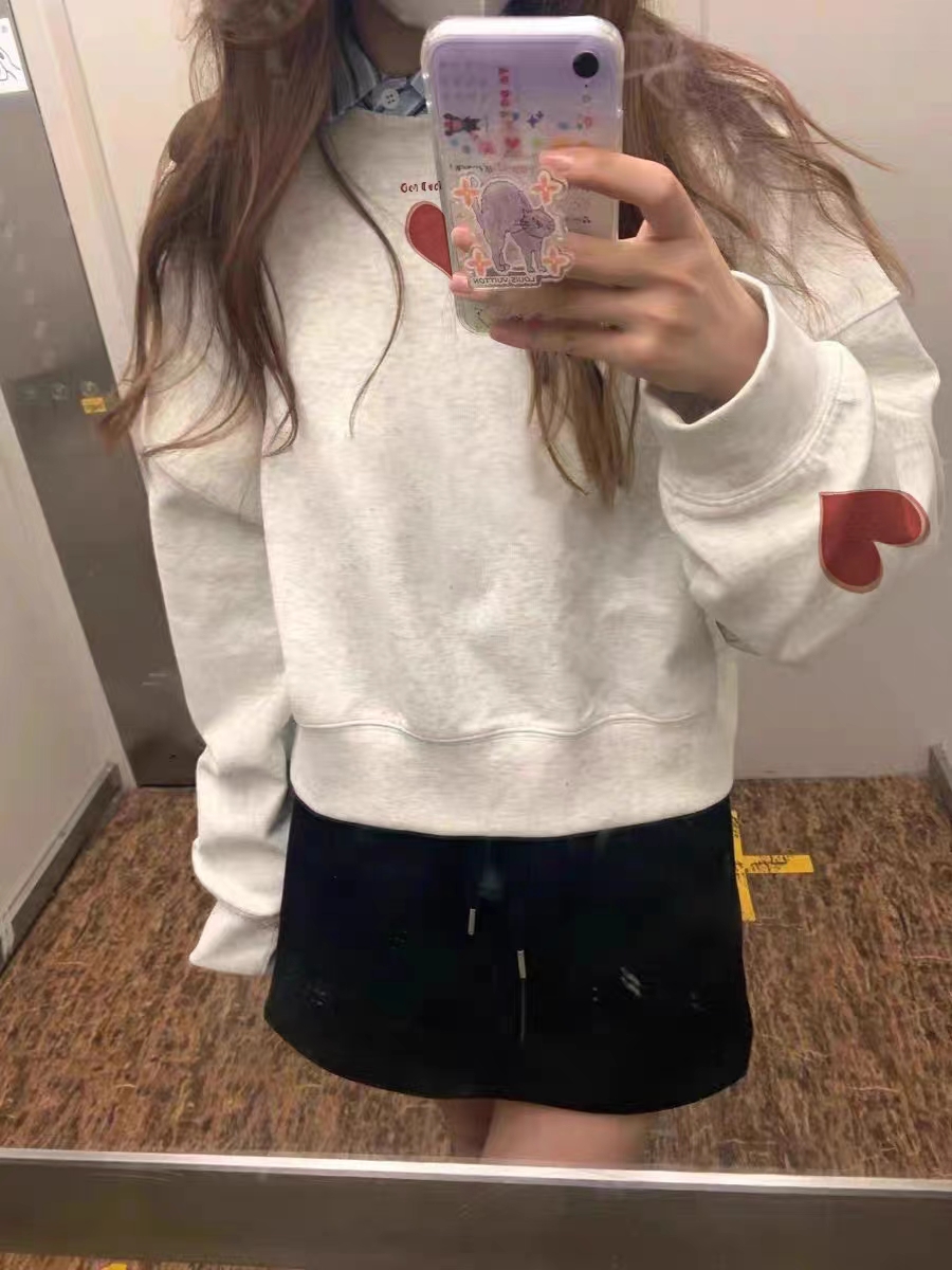 純棉複合 小個子短款衛衣女秋冬裝寬鬆慵懶風長袖圓領上衣