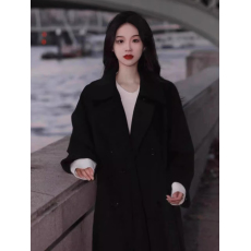 批发2023冬季韩系白色毛呢外套女高级感小个子中<b class='q'>长款</b>双面羊绒呢子大衣