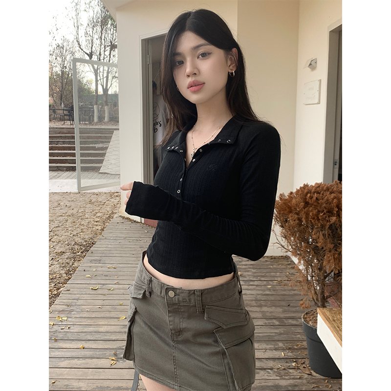 Real shot of hot girl pure desire sexy niche long-sleeved T-shirt women's autumn slimming bottoming top ins versatile women's clothing