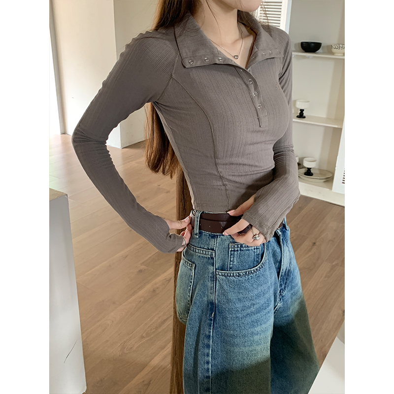 Real shot of hot girl pure desire sexy niche long-sleeved T-shirt women's autumn slimming bottoming top ins versatile women's clothing