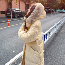 大毛领羽绒棉服女中长款2023冬季新款韩系小个子宽松加厚棉衣外套