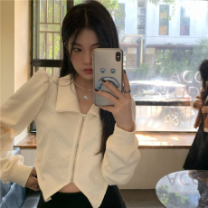 批发外贸开衫拉链长袖<b class='q'>T</b><b class='q'>恤</b>女春季新款美式小众不规则上衣学生修身卫衣