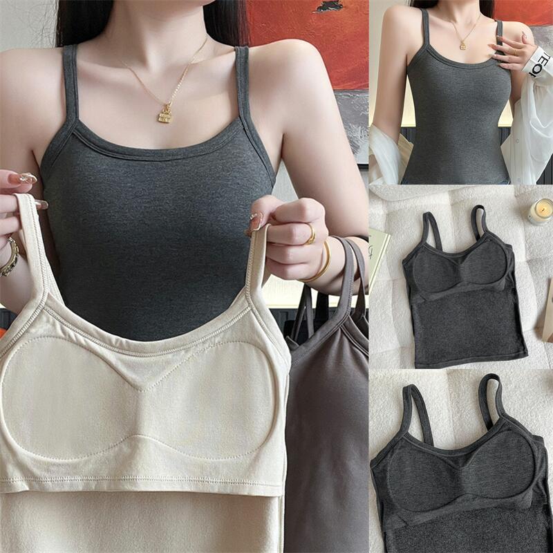 Price~Autumn and winter brushed round neck thermal vest with chest pad to look slimming suspender top