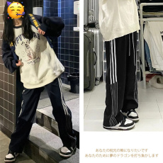 批发美式侧条纹休闲裤女夏季校服裤高腰显瘦垂感直筒西装阔腿运动裤