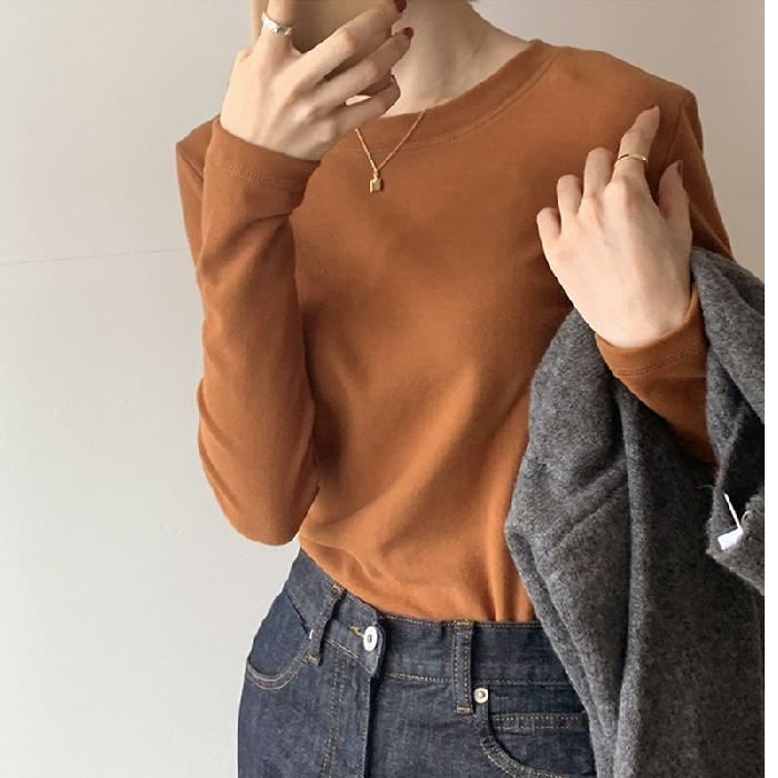 DeRong round neck bottoming shirt for women autumn and winter 2023 new inner warm top versatile long-sleeved T-shirt trendy