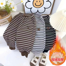 批发{原版} 秋冬新款男<b class='q'>女童</b>裤子中小童条纹卫裤长裤束脚加绒裤