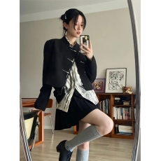 批发两件套装复古中国风春秋新款小西装上衣外套短裙百褶裙子时尚百搭