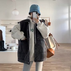 批发韩版羊羔毛<b class='q'>牛仔</b><b class='q'>马甲</b>外套女中长款秋冬季加绒加厚黑色坎肩<b class='q'>马夹</b><b class='q'>背心</b>