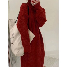 批发<b class='q'>大码</b>秋冬高领加厚针织连衣裙2025宽松毛衣裙过膝长款打底衫裙子