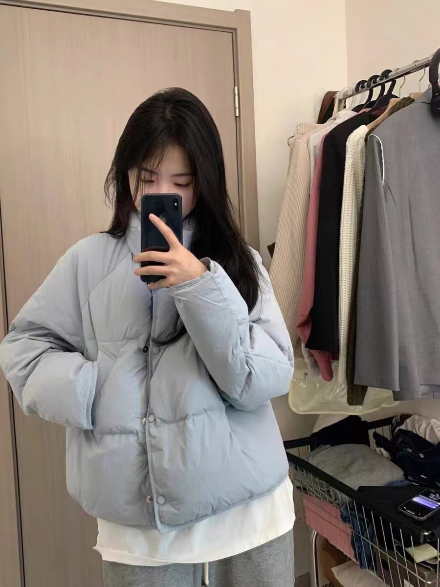 Vintage blue cotton coat for women winter new ins loose short style small thickened bread cotton coat