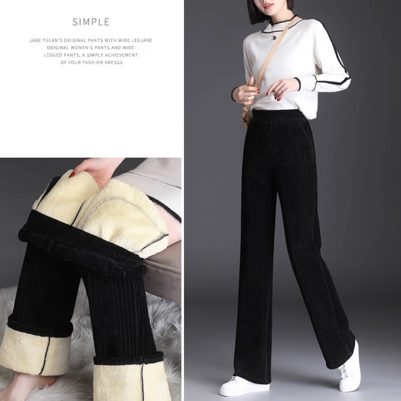 Official Photo Chenille Wide Leg Pants Women's Winter  Thickened Shearling Straight Casual Velvet Pants Trousers