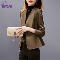 批发高级感小皮衣<b class='q'>外套</b>女春秋2026新款小个子短款<b class='q'>修身</b>美拉德PU西装上衣
