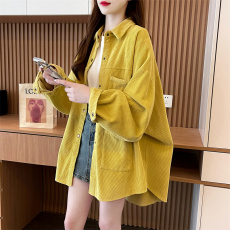 批发官方图灯芯绒2023秋<b class='q'>冬</b>宽松慵懒风百搭POLO领衬衫外套女