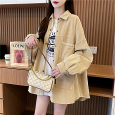 批发官方图灯芯绒2023秋<b class='q'>冬</b>宽松慵懒风百搭POLO领衬衫外套女