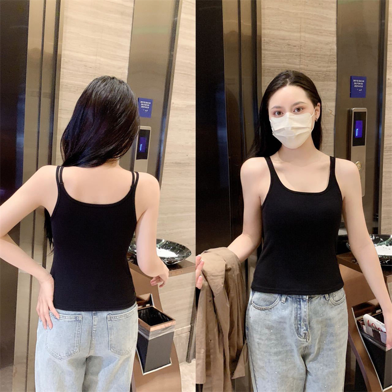 Actual price~Autumn and winter versatile simple threaded double shoulder strap fixed cup free bra and beautiful back camisole