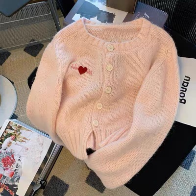 Pink short knitted cardigan for small women 2023 new autumn style gentle and sweet age-reducing and stylish sweater jacket