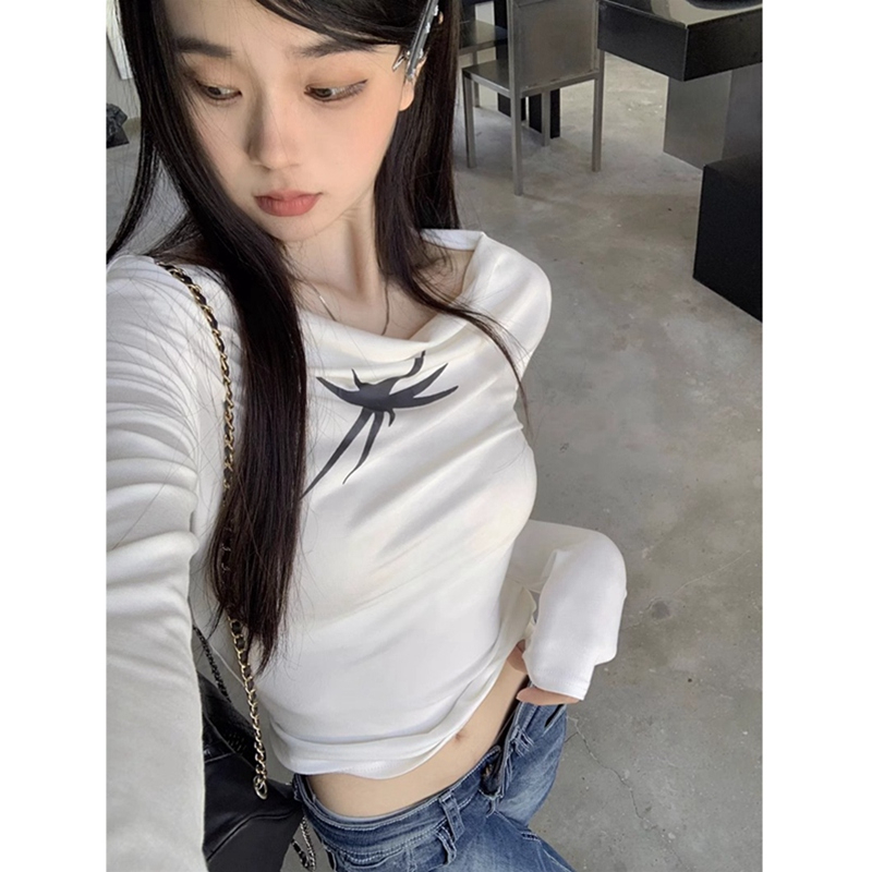 時尚超火美式辣妹一字肩T恤女秋季純欲風修身顯瘦設計感上衣潮