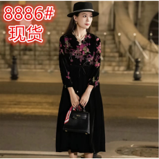 批发时尚复古长袖民族风百搭女士气质桑蚕丝<b class='q'>连衣裙</b>