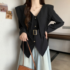 批发实拍大码女装春季新款长袖海军领衬衫女设计感收腰显瘦<b class='q'>小西装</b>上衣