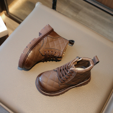 批发小香风女童靴子儿童马丁靴2023<b class='q'>秋</b>冬款男童短靴加绒棉靴公主风鞋子