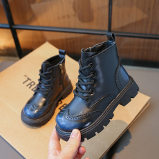 批发擦色女童马丁靴加绒儿童靴子2023<b class='q'>秋</b>冬款男女童英伦风短靴二棉皮靴