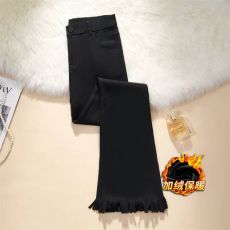 批发实拍大码弹力加绒加厚韩版高腰显瘦流苏微喇裤黑色<b class='q'>牛仔裤</b>