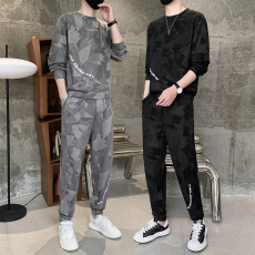 批发休闲运动套装男士春秋季新款潮牌圆领卫衣宽松两件套搭配男装