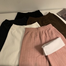 批发实拍实价 秋冬麦穗纹针织阔腿裤女裤子加厚加绒直筒休闲雪尼尔裤