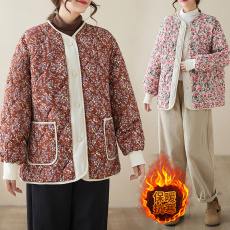 批发2026新款轻薄小众复古葫芦纹<b class='q'>碎花</b>棉服法式宫廷宽松大码棉衣外套女