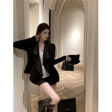 批发实价实拍螺纹针织布鹿皮拼接垂感有型短外套女新款慵懒上衣