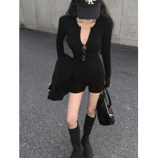 批发实拍实价<b class='q'>欧美</b>辣妹风紧身连体短裤长袖黑色运动短裤内搭打底连体衣