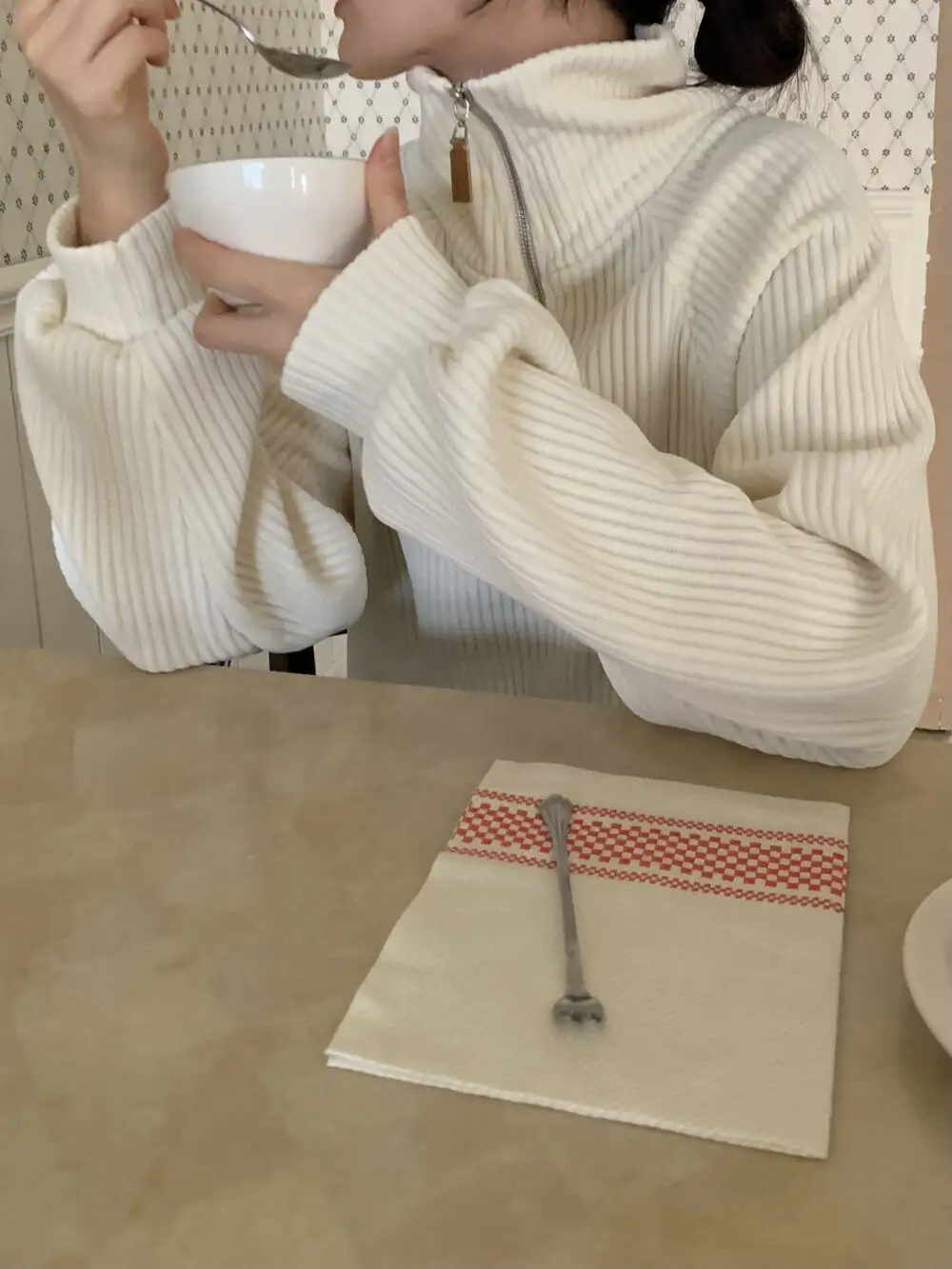 프랑스풍 루즈핏 스탠드 칼라 골지 코듀로이 원피스 상세 이미지 10
