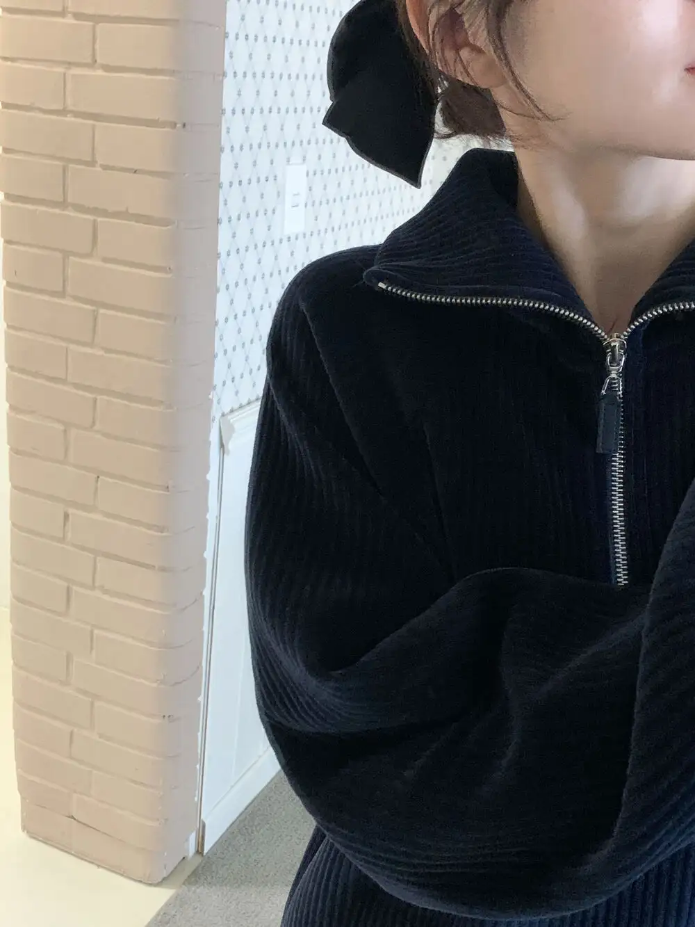 프랑스풍 루즈핏 스탠드 칼라 골지 코듀로이 원피스 상세 이미지 22