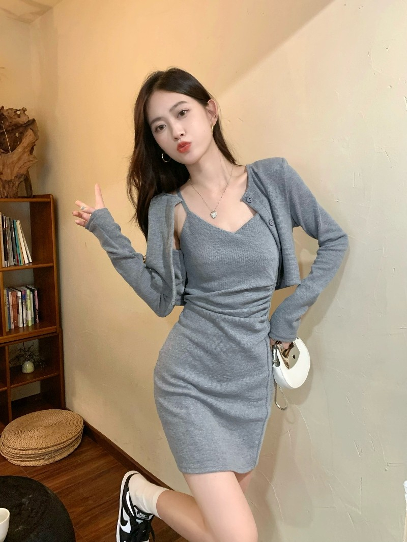 Hot girl design suspender dress suit summer  new fashion slim slim hip-covering short skirt women's clothing