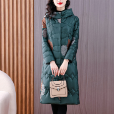 批发羽绒服女冬季中长款2025新款时尚休闲90白鸭绒保暖修身刺绣外套