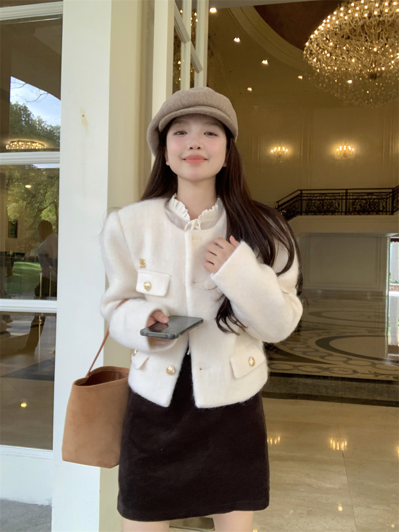 Real shot ~ Wool small fragrant jacket for women in autumn and winter, high-end apricot color short woolen cardigan