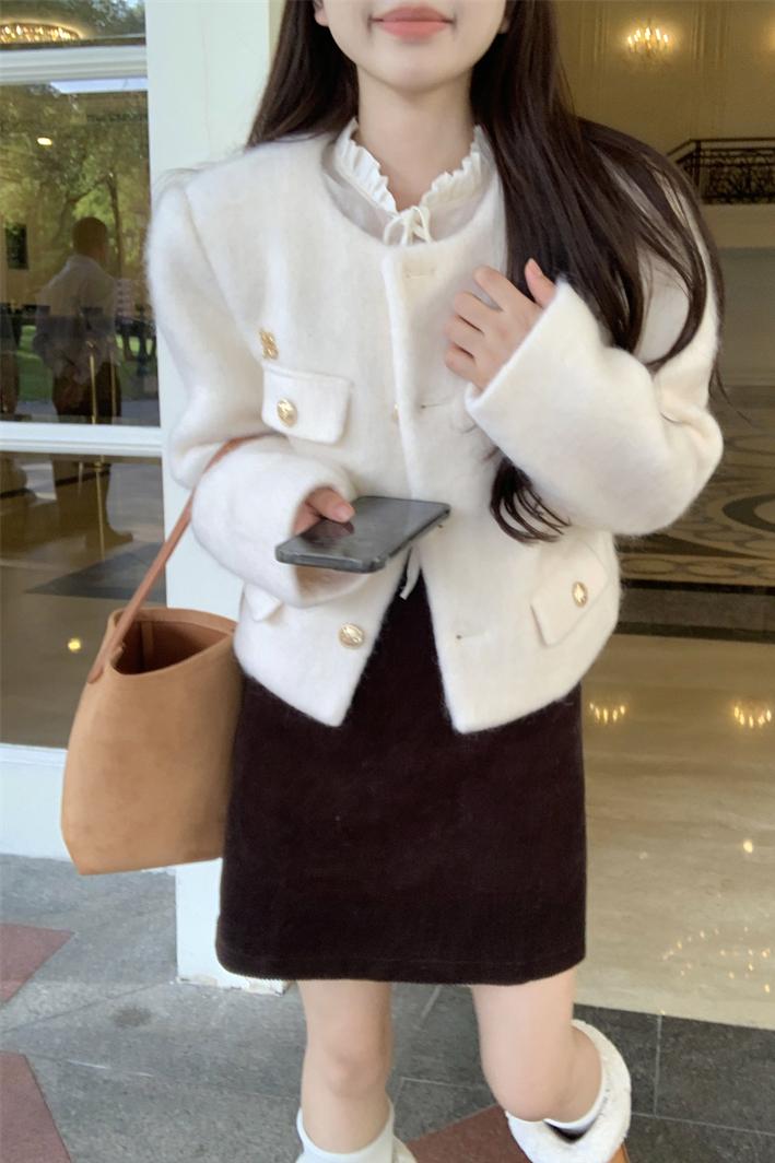 Real shot ~ Wool small fragrant jacket for women in autumn and winter, high-end apricot color short woolen cardigan