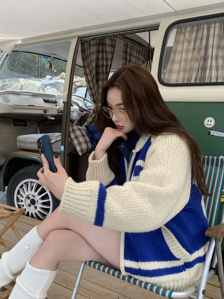 여성용 카라 라운드 넥 니트 가디건 상세 이미지 14