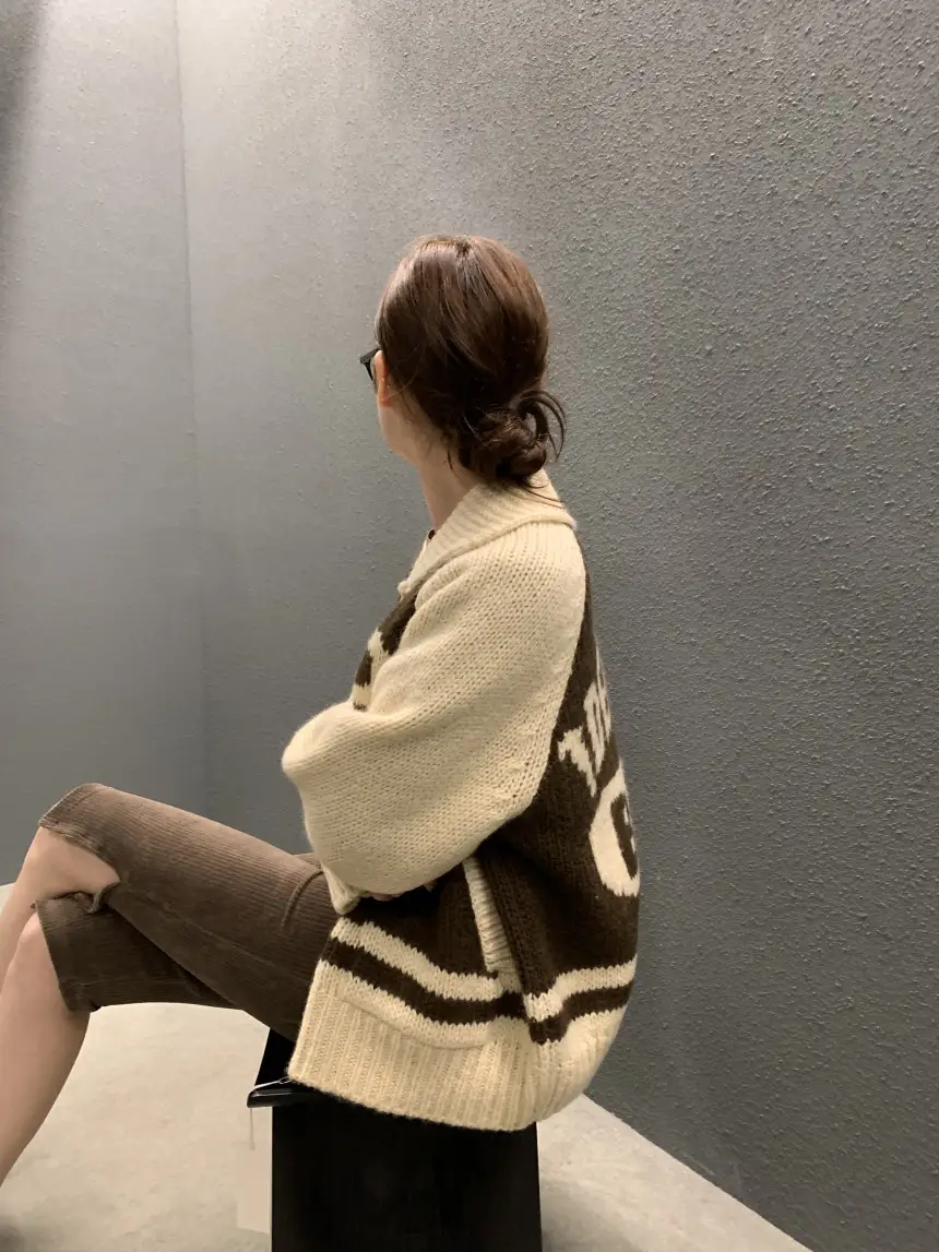 여성용 카라 라운드 넥 니트 가디건 상세 이미지 34