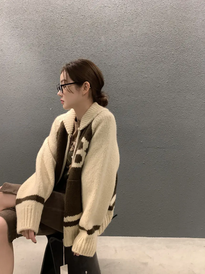 여성용 카라 라운드 넥 니트 가디건 상세 이미지 40
